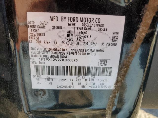 1FTPX12V27KD30875 - 2007 FORD F150 BLACK photo 12