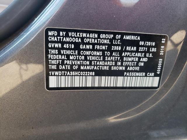 1VWDT7A35HC022268 - 2017 VOLKSWAGEN PASSAT R-LINE Graphit Foto 12