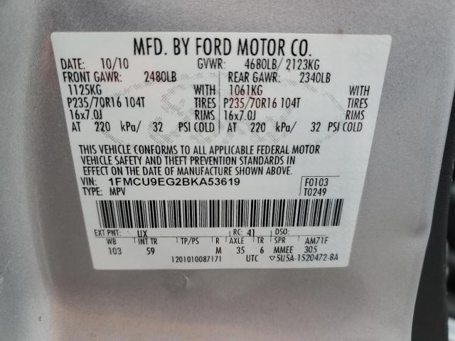 1FMCU9EG2BKA53619 - 2011 FORD ESCAPE LIMITED SILVER photo 13