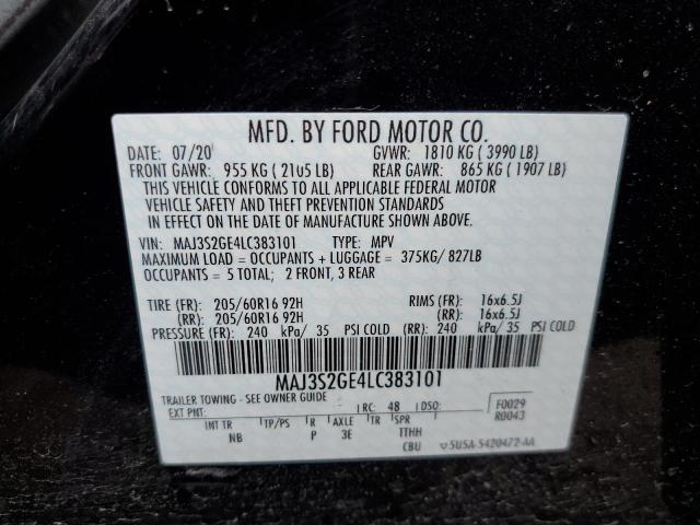 MAJ3S2GE4LC383101 - 2020 FORD ECOSPORT SE BLACK photo 12