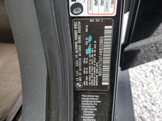 WBXPA73474WB22883 - 2004 BMW X3 2.5I BLACK photo 12