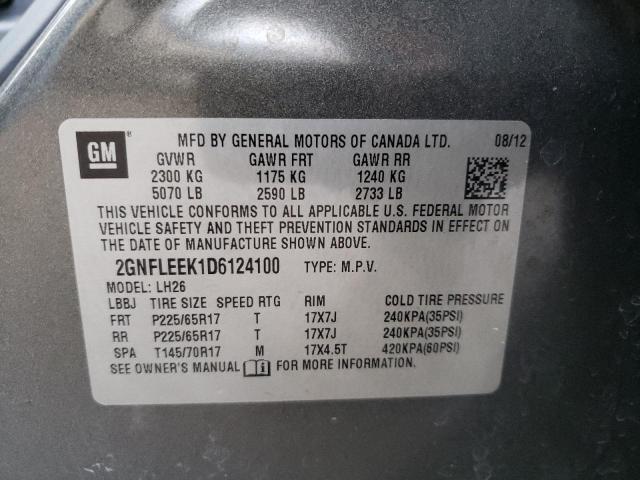 2GNFLEEK1D6124100 - 2013 CHEVROLET EQUINOX LT GRAY photo 13