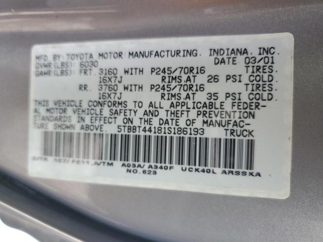 5TBBT44181S186193 - 2001 TOYOTA TUNDRA ACCESS CAB ვერცხლისფერი ფოტო 12