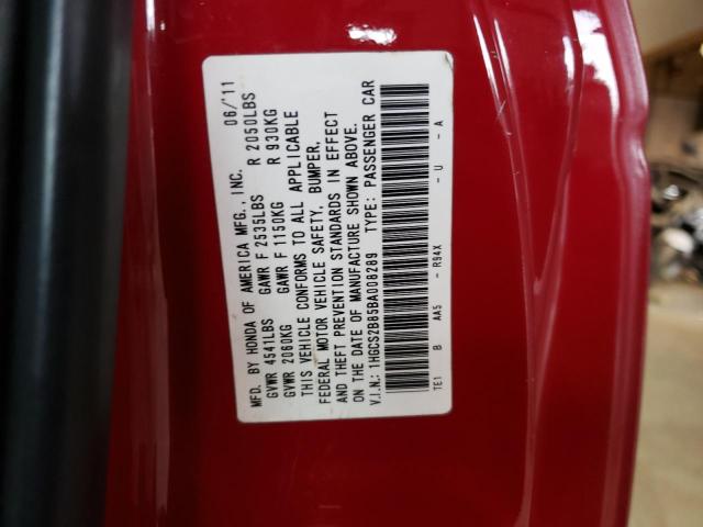 1HGCS2B85BA008289 - 2011 HONDA ACCORD EXL RED photo 13