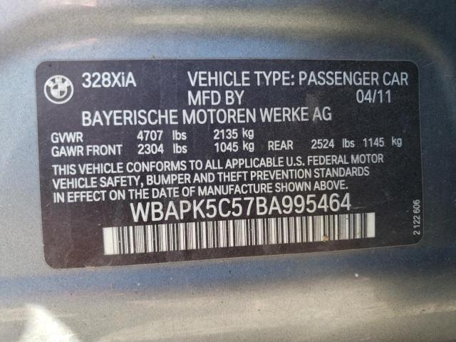 WBAPK5C57BA995464 - 2011 BMW 328 XI SULEV GRAY photo 12