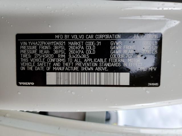 YV4A22PK4H1134921 - 2017 VOLVO XC90 T6 WHITE photo 13