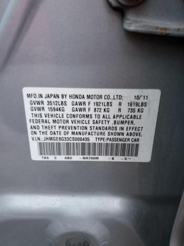 JHMGE8G33CS000435 - 2012 HONDA FIT SILVER photo 13