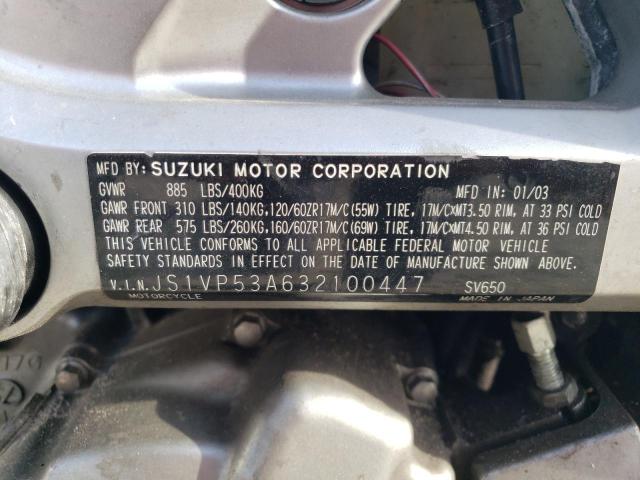 JS1VP53A632100447 - 2003 SUZUKI SV650 BLUE photo 10