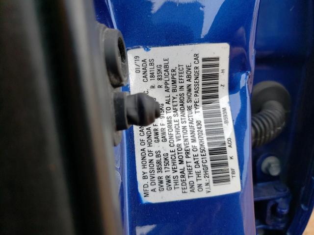 2HGFC1E50KH702430 - 2019 HONDA CIVIC SI BLUE photo 13