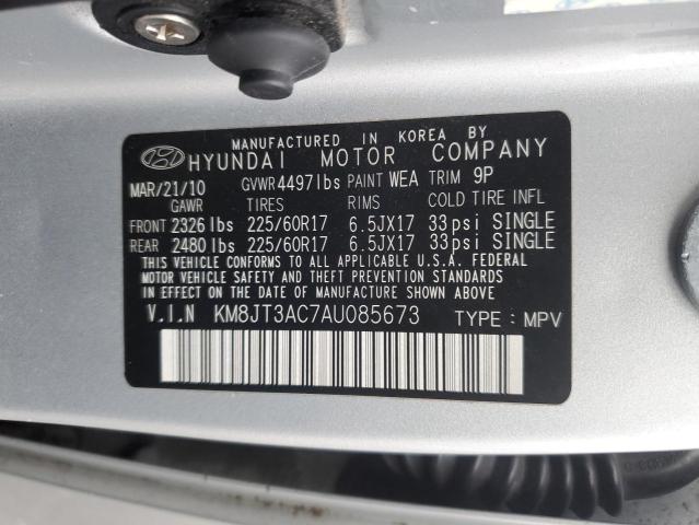 KM8JT3AC7AU085673 - 2010 HYUNDAI TUCSON GLS SILVER photo 13