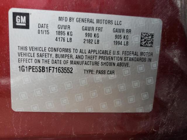 1G1PE5SB1F7163552 - 2015 CHEVROLET CRUZE LT RED photo 12