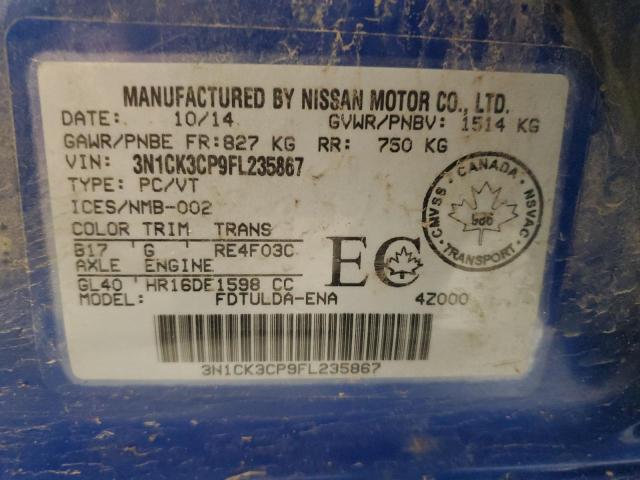 3N1CK3CP9FL235867 - 2015 NISSAN MICRA BLUE photo 13