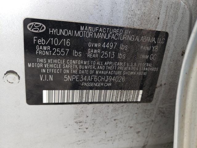 5NPE34AF6GH394026 - 2016 HYUNDAI SONATA SPORT GRAY photo 12