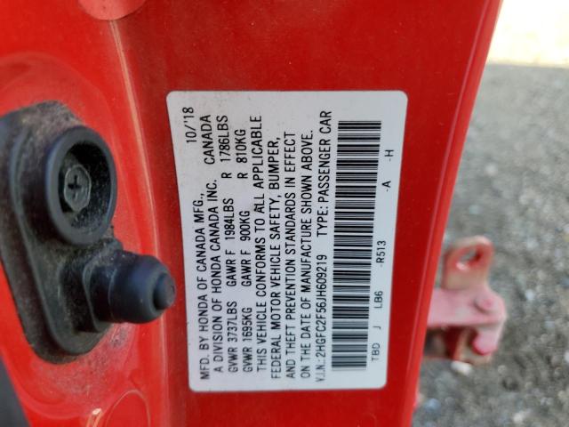 2HGFC2F56JH609219 - 2018 HONDA CIVIC LX RED photo 13