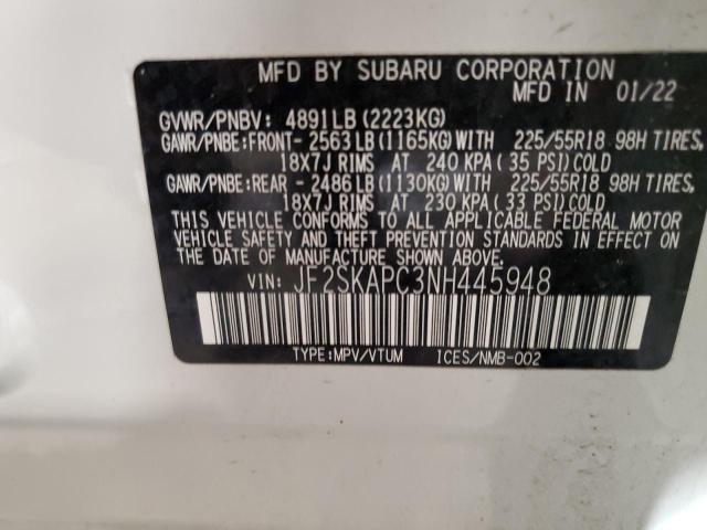 JF2SKAPC3NH445948 - 2022 SUBARU FORESTER LIMITED WHITE photo 13