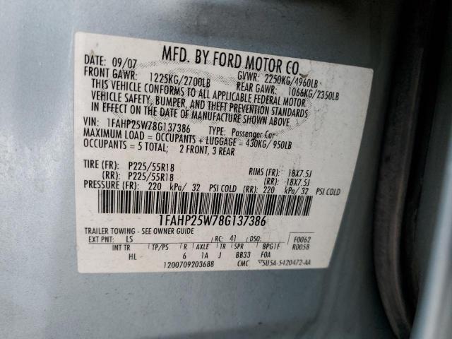 1FAHP25W78G137386 - 2008 FORD TAURUS LIMITED BLUE photo 13