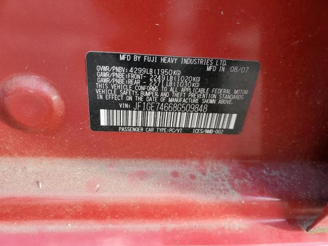 JF1GE74668G509848 - 2008 SUBARU IMPREZA WRX RED photo 12