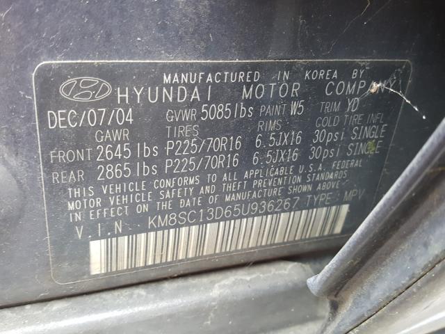 KM8SC13D65U936267 - 2005 HYUNDAI SANTA FE GLS  photo 10