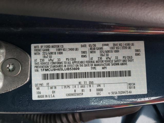 1FMCU9H65LUB53609 - 2020 FORD ESCAPE SEL BLUE photo 13