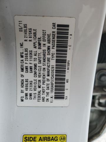 19UUA8F57CA006281 - 2012 ACURA TL WHITE photo 12