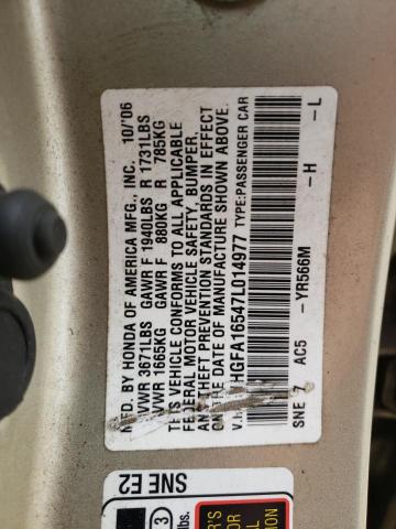 1HGFA16547L014977 - 2007 HONDA CIVIC LX GOLD photo 12