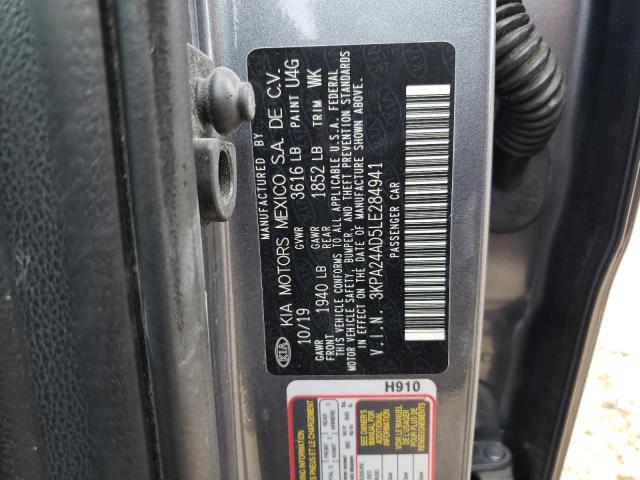 3KPA24AD5LE284941 - 2020 KIA RIO LX GRAY photo 12