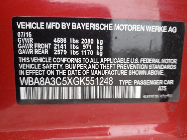 WBA8A3C5XGK551248 - 2016 BMW 320 XI RED photo 12