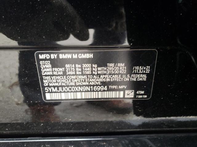 5YMJU0C0XN9N16994 - 2022 BMW X5 M BLACK photo 13