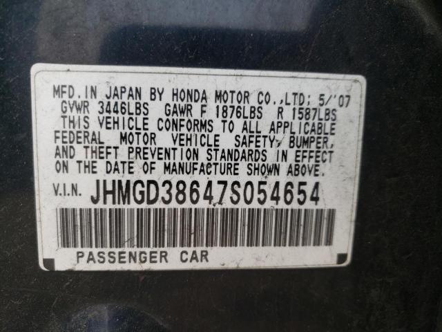 JHMGD38647S054654 - 2007 HONDA FIT S 黑色 照片 12