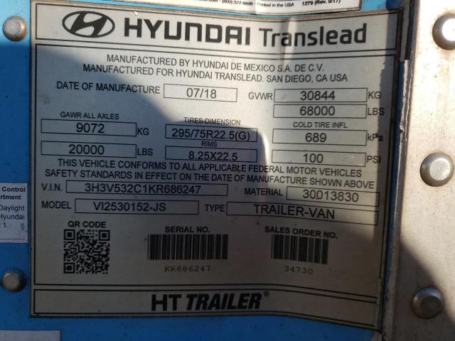 3H3V532C1KR686247 - 2019 HYUNDAI TRAILER BLUE photo 10