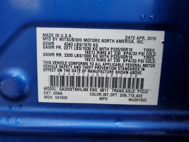 4A4AP3AU0FE032180 - 2015 MITSUBISHI OUTLANDER ES BLUE photo 12