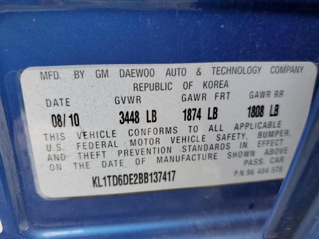 KL1TD6DE2BB137417 - 2011 CHEVROLET AVEO LS 蓝色 照片 12