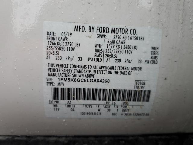 1FM5K8GC8LGA04268 - 2020 FORD EXPLORER ST WHITE photo 14