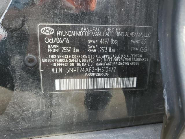 5NPE24AF2HH510472 - 2017 HYUNDAI SONATA SE BLACK photo 12