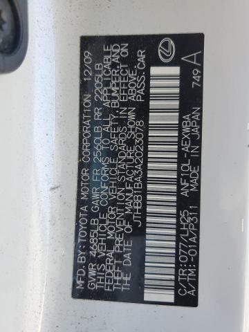 JTHBB1BA3A2023078 - 2010 LEXUS HS 250H WHITE photo 12