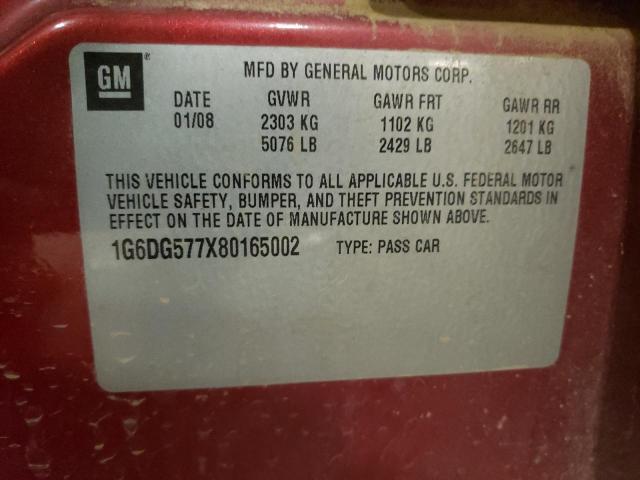 1G6DG577X80165002 - 2008 CADILLAC CTS BURGUNDY photo 12