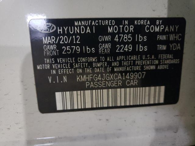 KMHFG4JGXCA149907 - 2012 HYUNDAI AZERA GLS WHITE photo 12