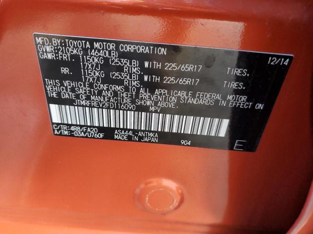 JTMRFREV2FD116090 - 2015 TOYOTA RAV4 XLE ORANGE photo 12