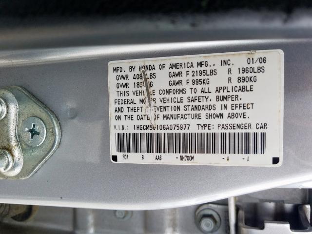 1HGCM56106A075977 - 2006 HONDA ACCORD VALUE  photo 10