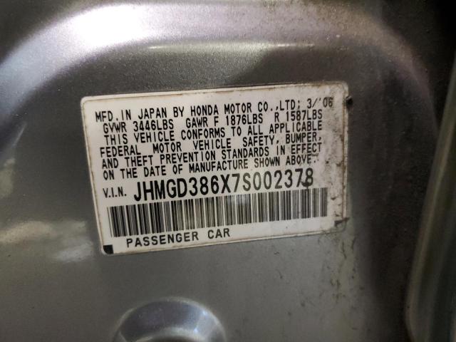 JHMGD386X7S002378 - 2007 HONDA FIT S SILVER photo 12