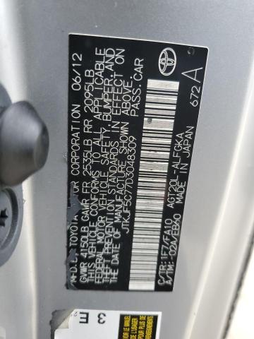 JTKJF5C77D3048309 - 2013 TOYOTA SCION TC ნაცრისფერი ფოტო 12