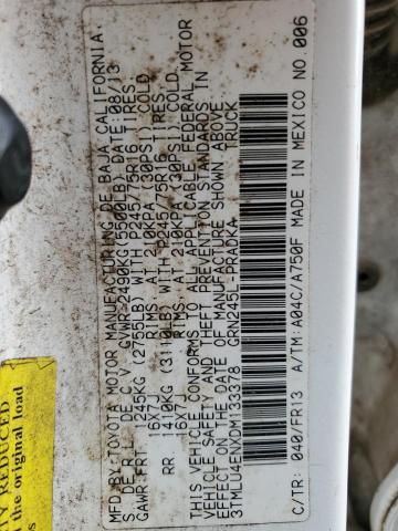 3TMLU4ENXDM133378 - 2013 TOYOTA TACOMA DOUBLE CAB 白色 照片 12