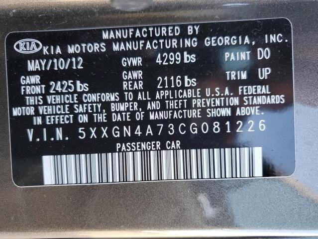 5XXGN4A73CG081226 - 2012 KIA OPTIMA EX GRAY photo 13