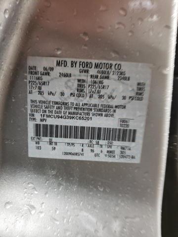 1FMCU94G39KC65201 - 2009 FORD ESCAPE LIMITED SILVER photo 12