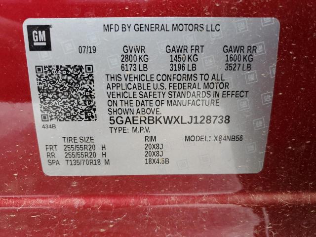 5GAERBKWXLJ128738 - 2020 BUICK ENCLAVE ESSENCE წითელი ფოტო 13
