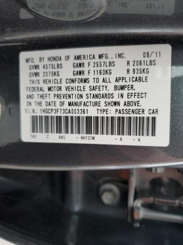 1HGCP3F73CA003361 - 2012 HONDA ACCORD EX GRAY photo 12