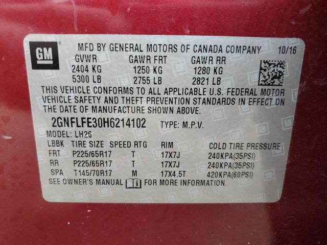 2GNFLFE30H6214102 - 2017 CHEVROLET EQUINOX LT MAROON photo 14