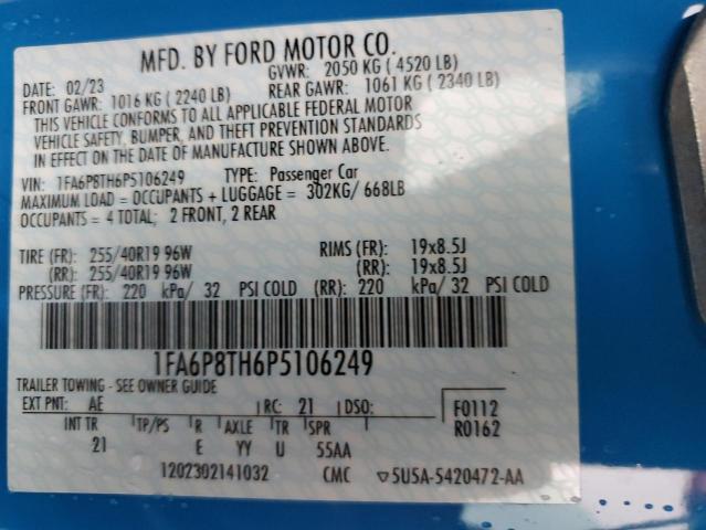 1FA6P8TH6P5106249 - 2023 FORD MUSTANG BLUE photo 12