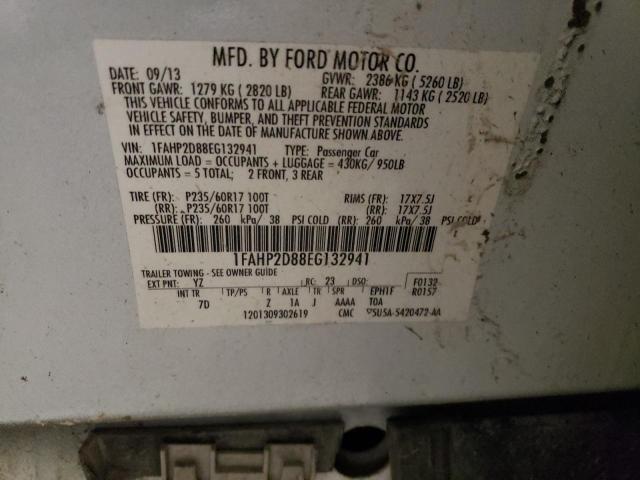 1FAHP2D88EG132941 - 2014 FORD TAURUS SE WHITE photo 12