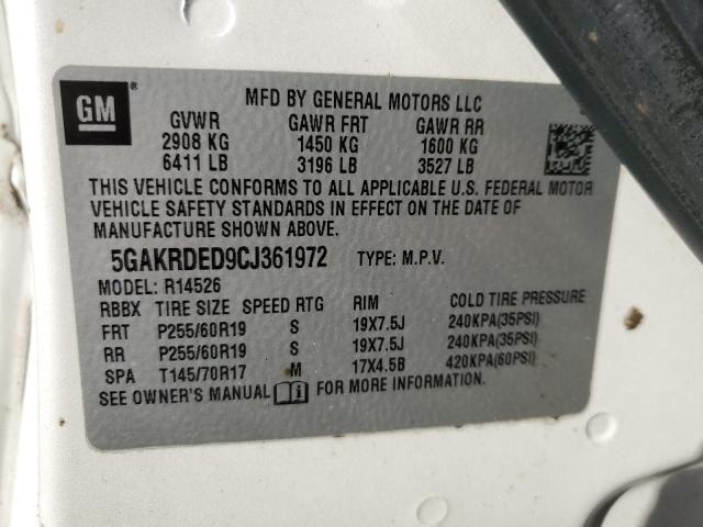 5GAKRDED9CJ361972 - 2012 BUICK ENCLAVE CREAM photo 12